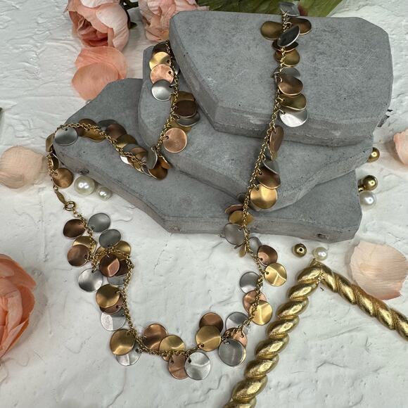 Vintage Napier Three Tone Disc Charm Silver Gold Bronze‎ Necklace - Picture 4 of 4